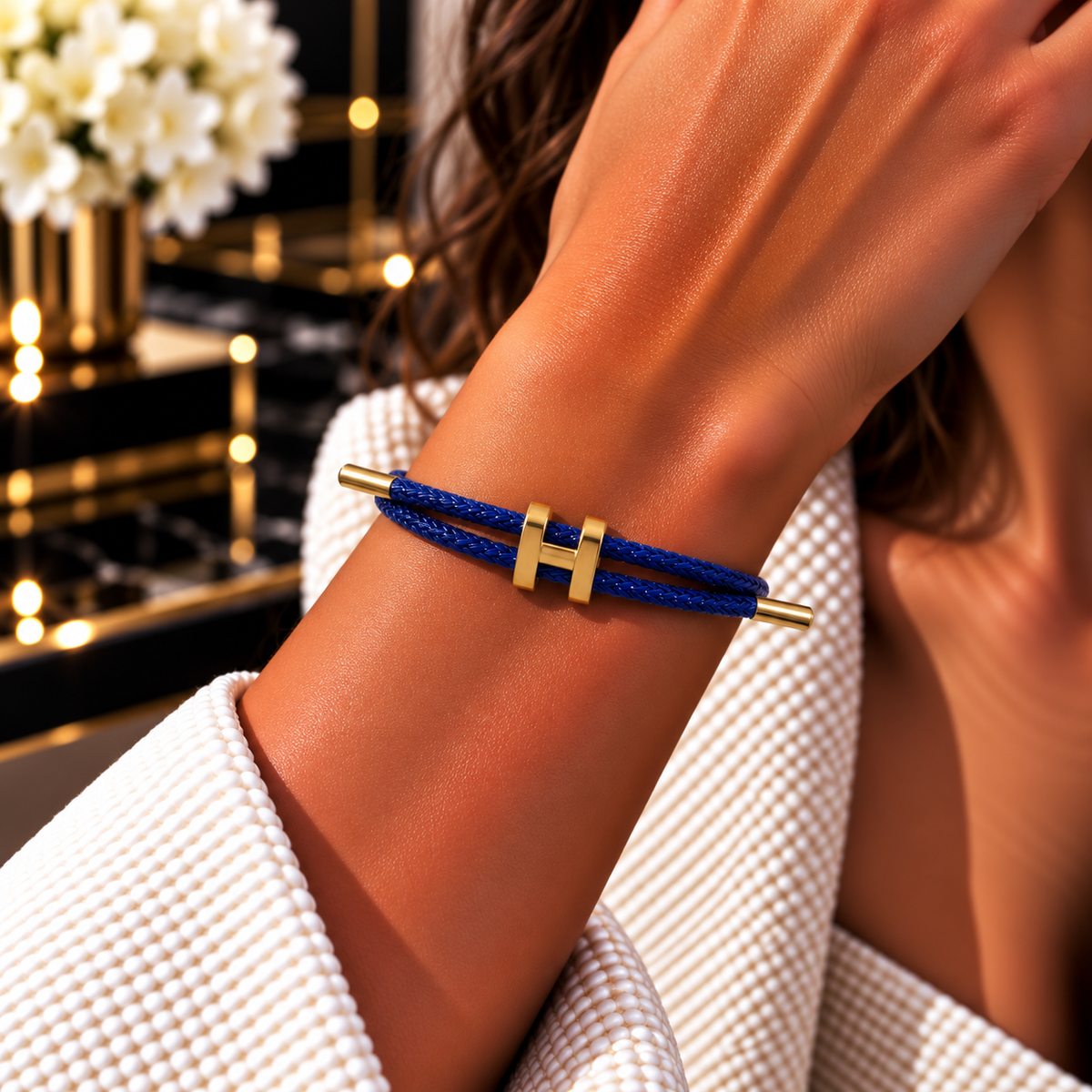 H Bracelet with Gold Interlock Clasp