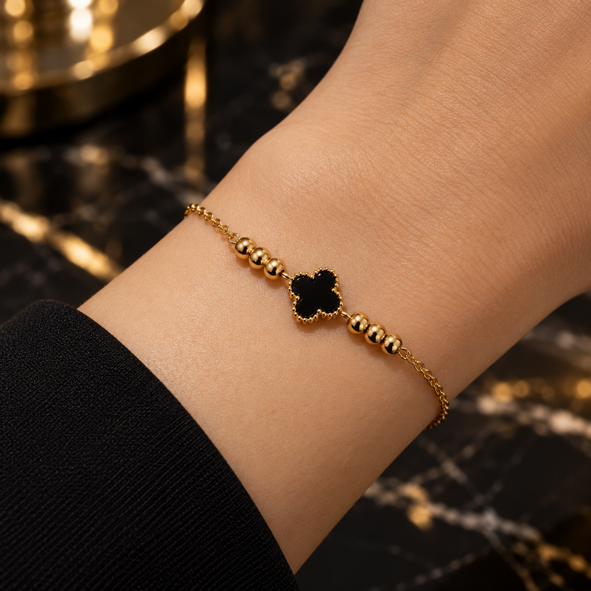 S.steel Black Clover Beaded Bracelet