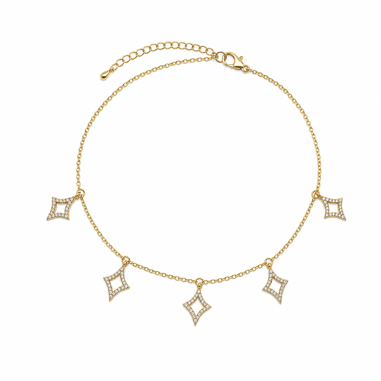 Crystal Diamond Charm Anklet