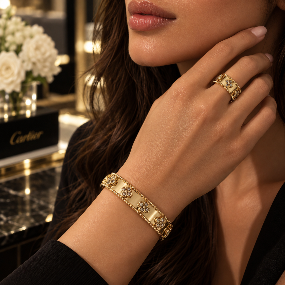 Golden Clover Bangle & Ring Set