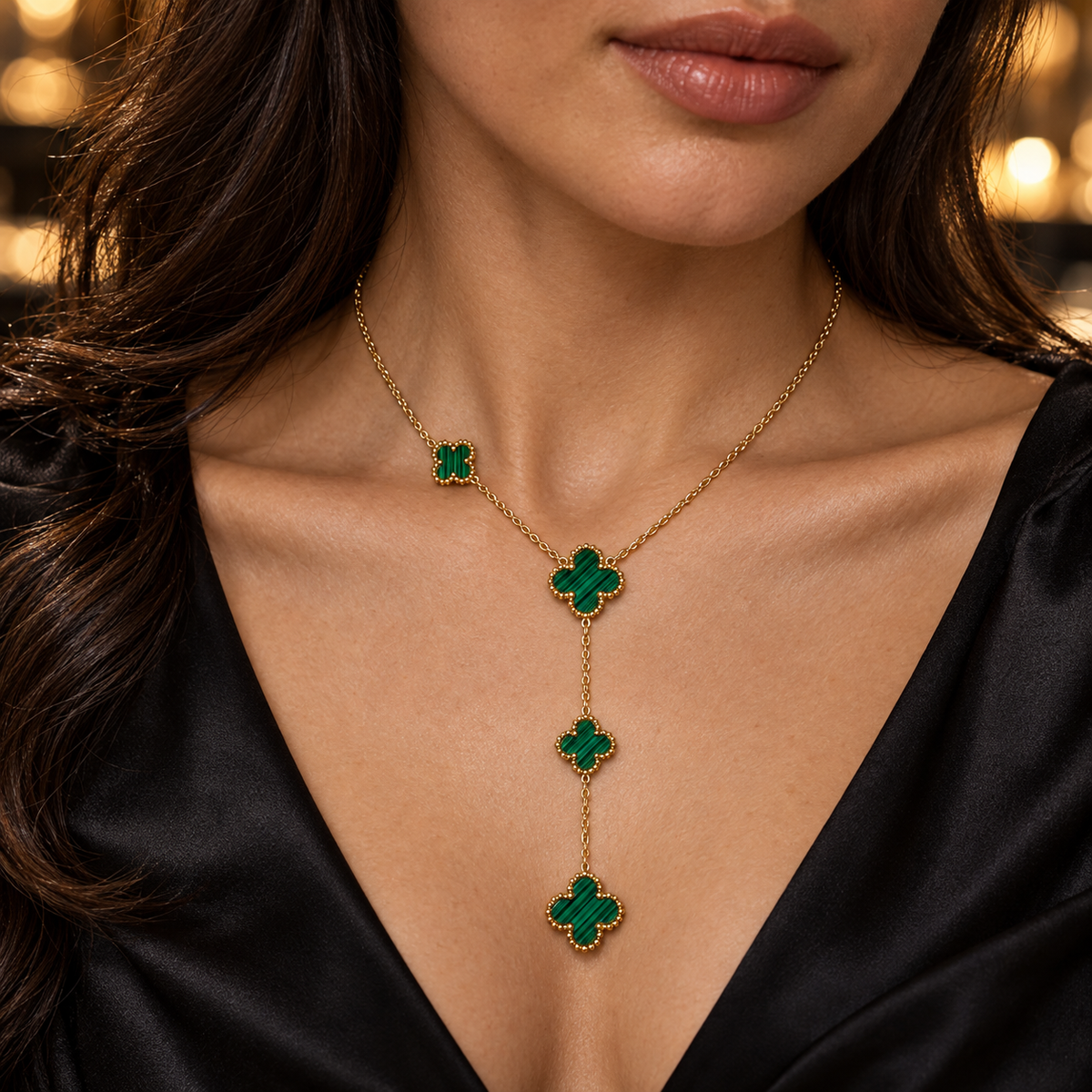 S.steel Green Clover Drop Necklace