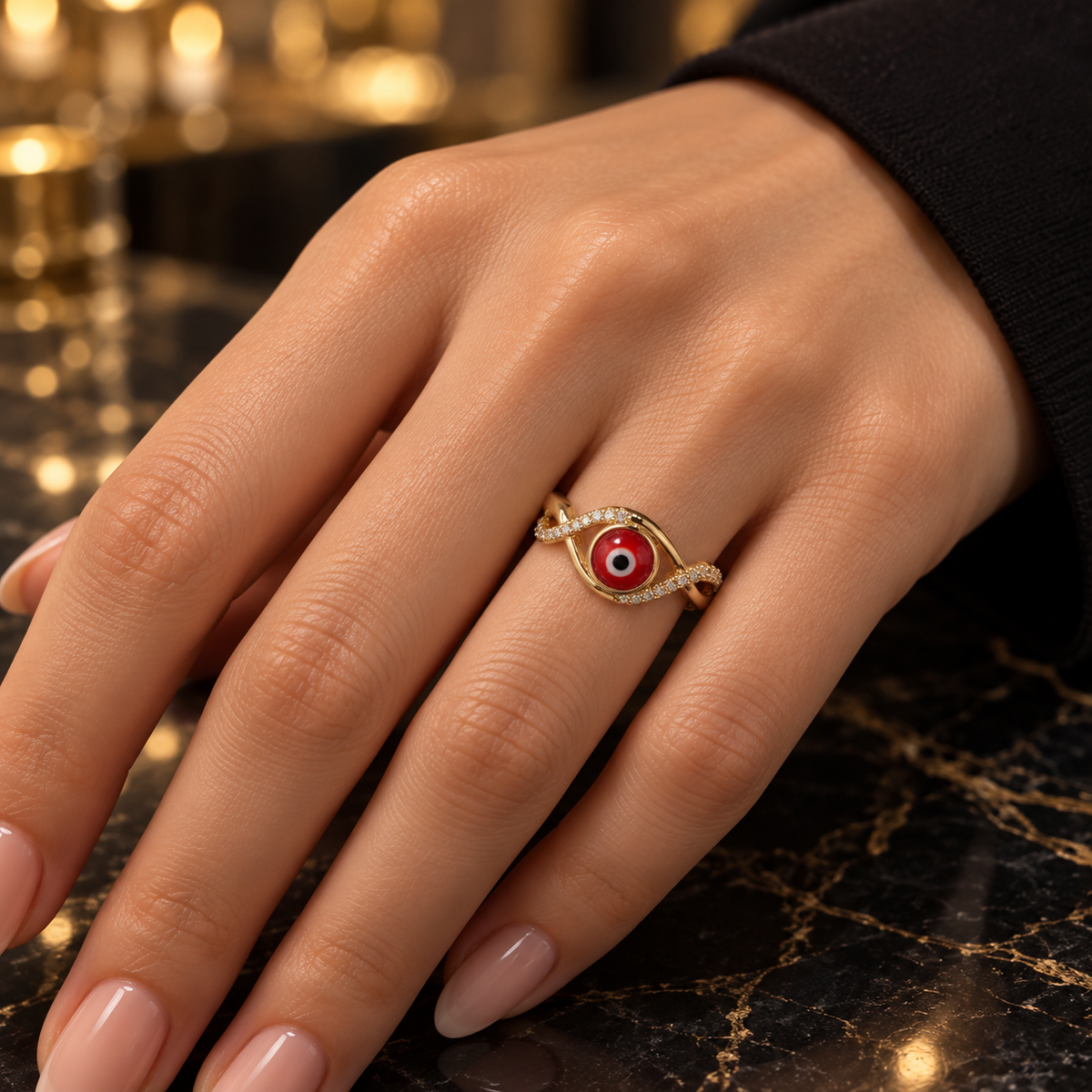 Gold Twisted Evil Eye Ring – Red
