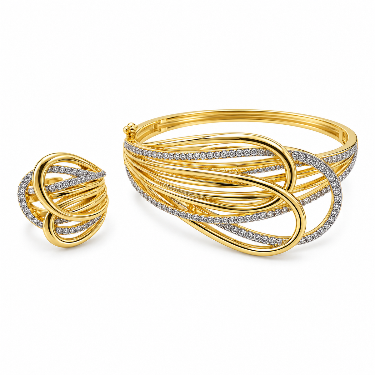 Infinity Knot Bracelet & Ring Set – 18K Gold-Plated with Sparkling Accents