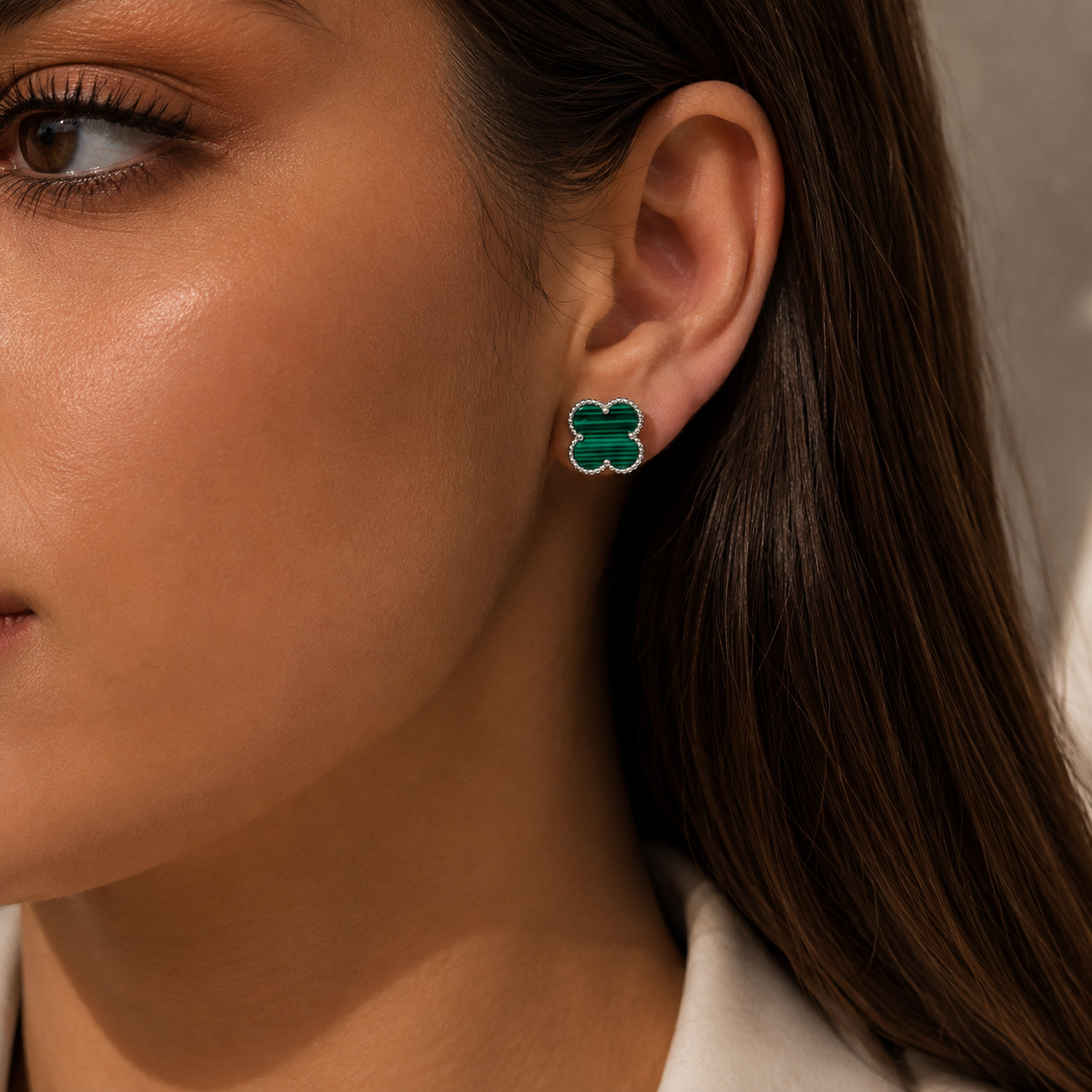 925 Silver Green Clover Stud Earrings