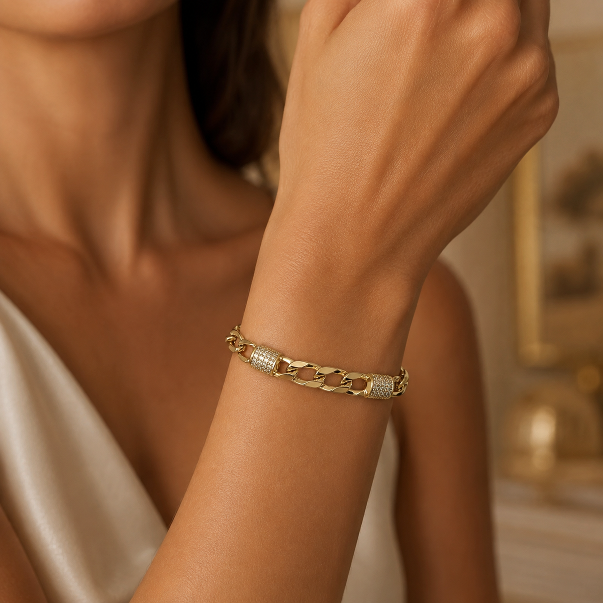 Crystal Accent Link Bracelet(9mm)