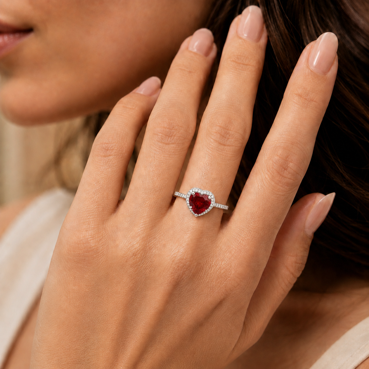 Crystal Heart Solitaire promise Ring