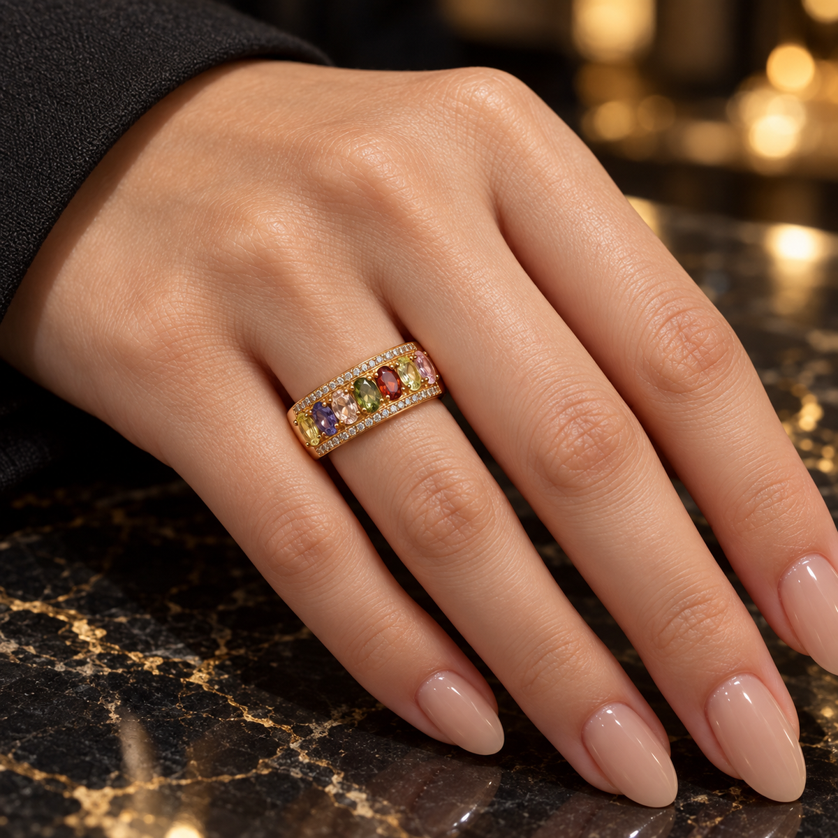 Rainbow Gem Band Rings – Trio Collection