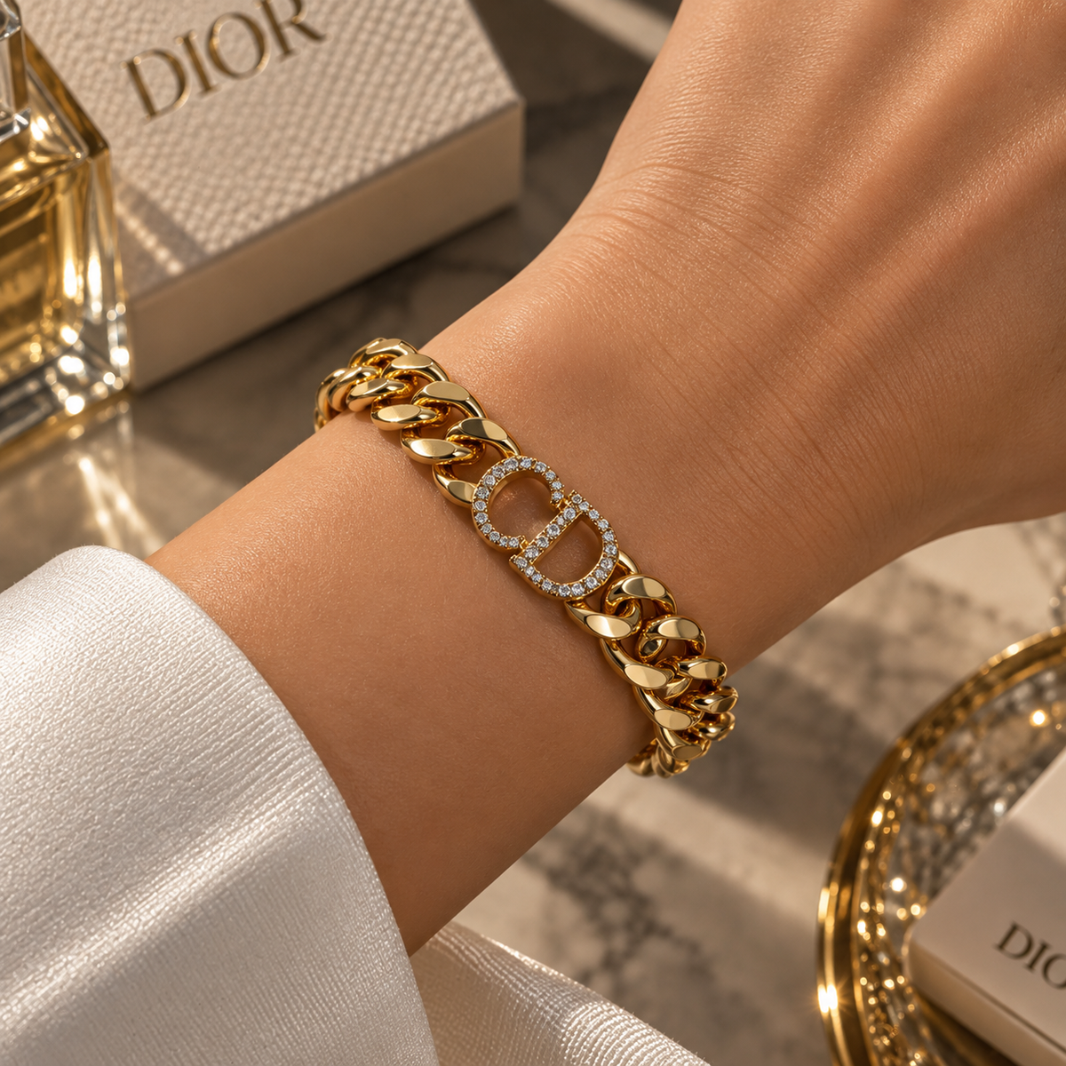 CD Crystal Link Statement Bracelet – Bold & Luxurious