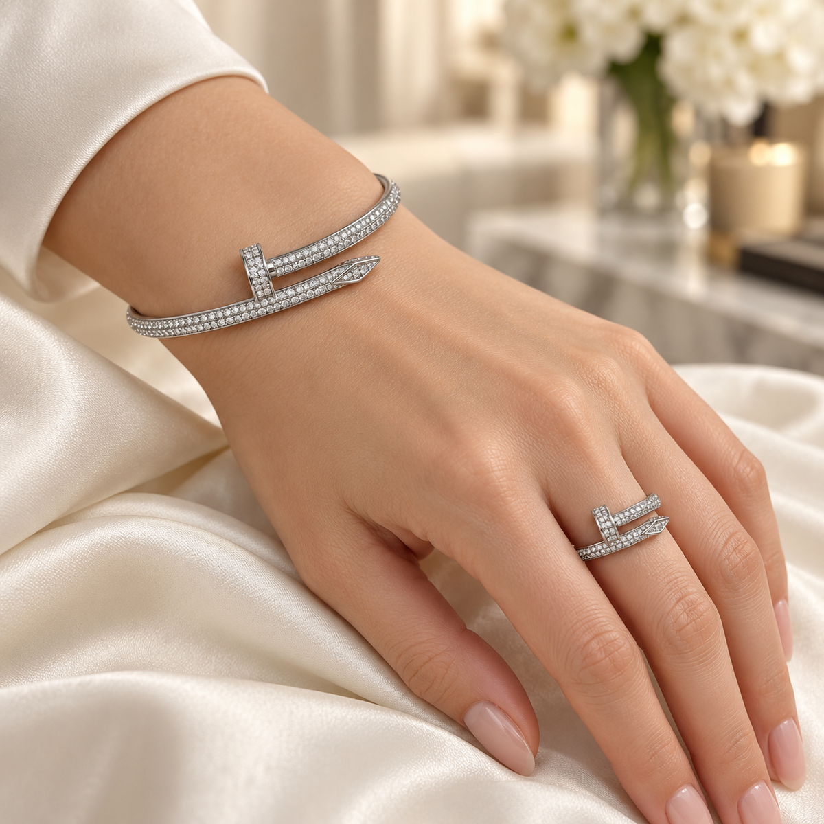 Crystal Nail Bangle & Ring Set