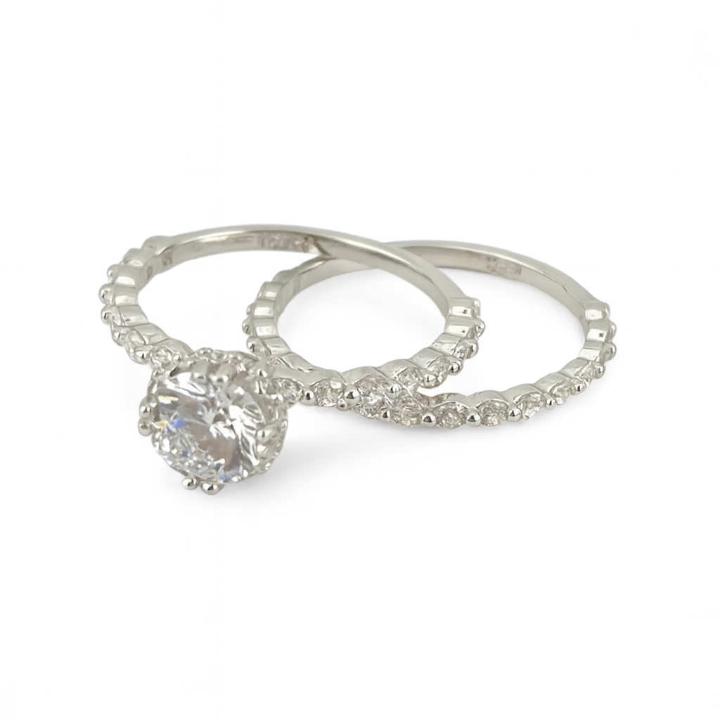 Silver 925 Twin Radiance Ring Set ā Silver Crystal Duo
