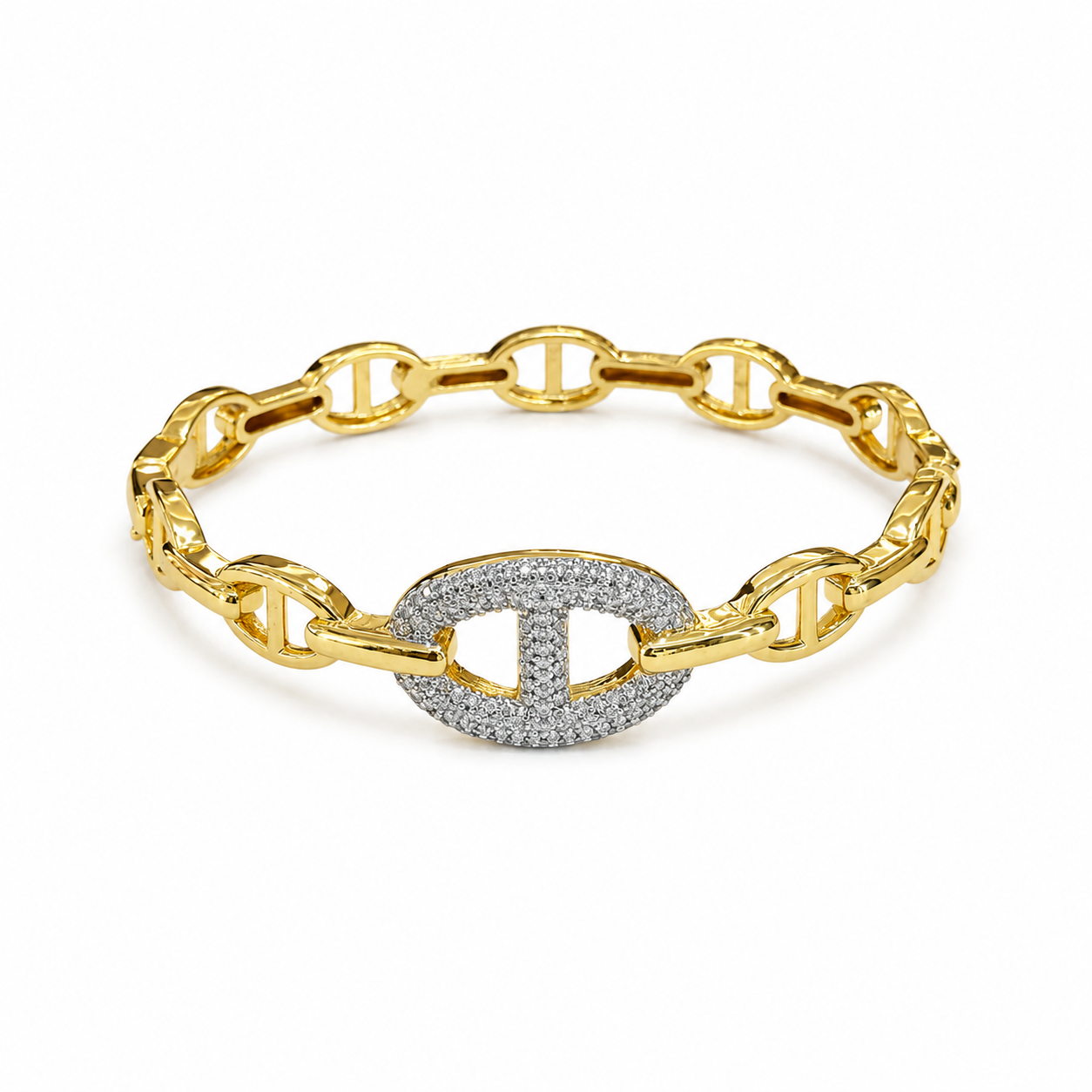 Golden Chain Link Bracelet with Crystal Oval – Modern Luxe