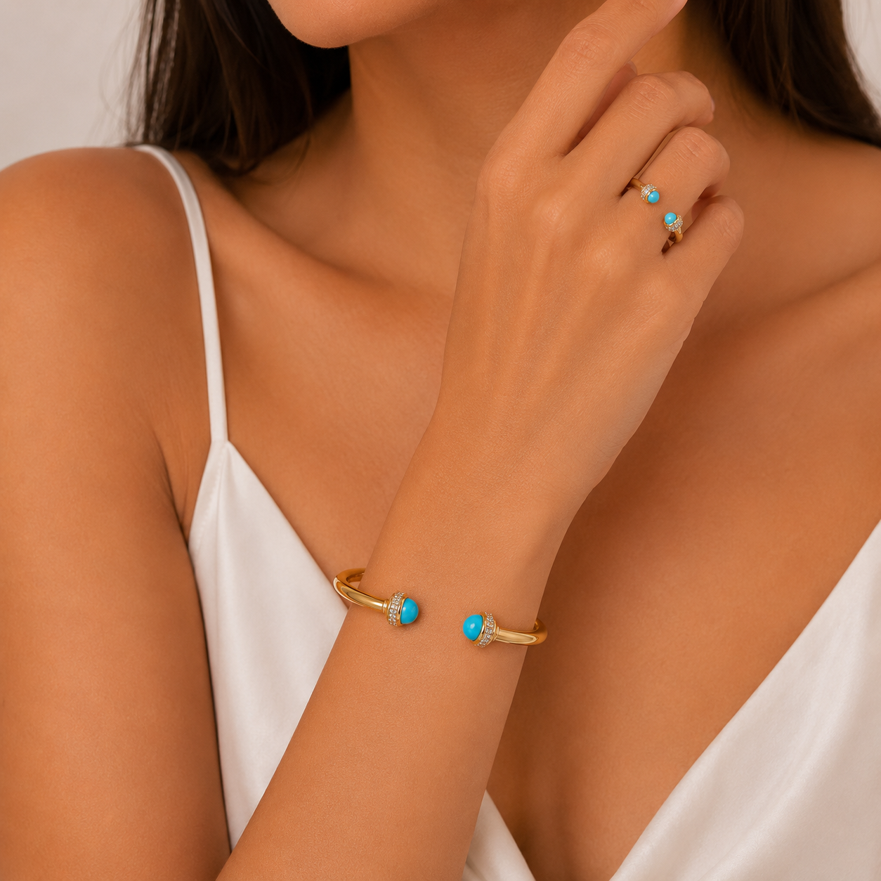 Gemstone himo Elegance Bangle & Ring Set