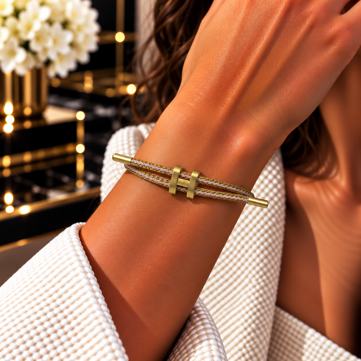 H Bracelet with Gold Interlock Clasp
