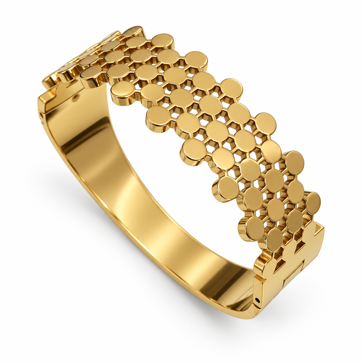 Honeycomb Gold Bangle – Geometric Cut-Out Bracelet