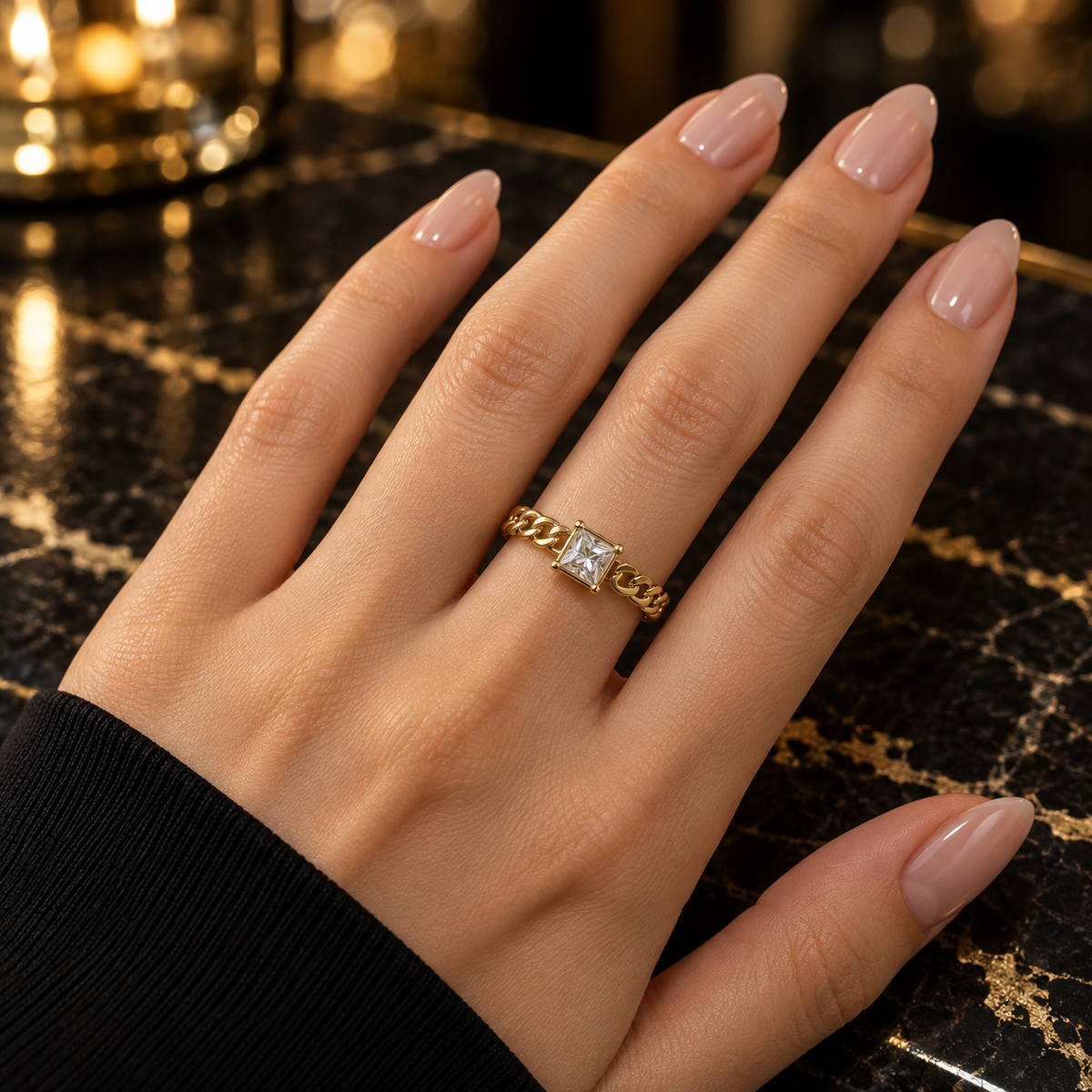S.steel solitaire Golden Chain Spark Ring