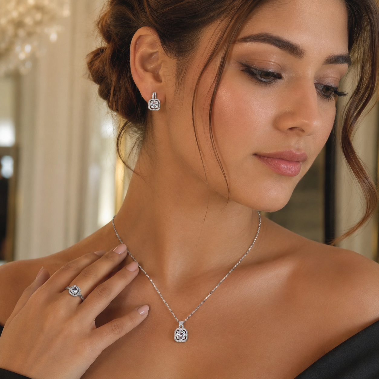 Cushion-Cut Crystal Jewelry Set