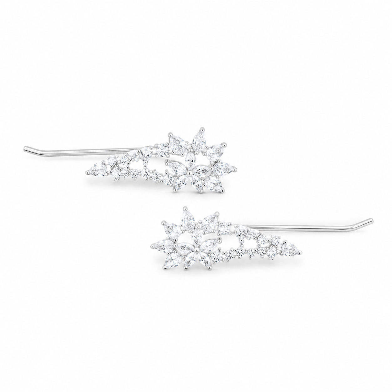Crystal Floral Ear Climber Earrings