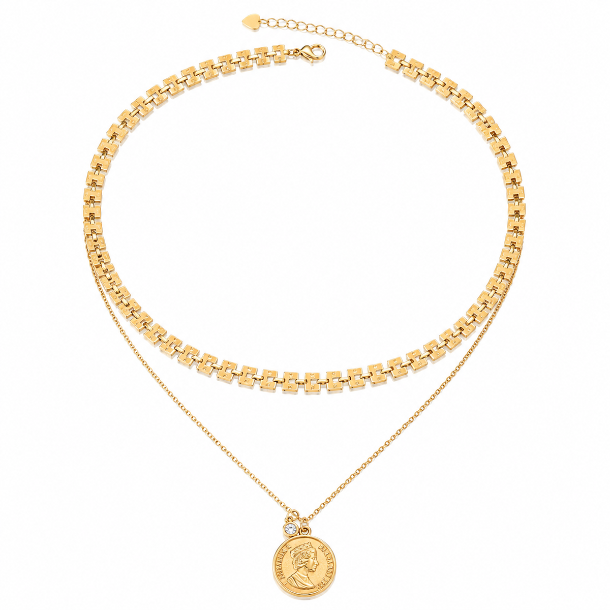 “Royal Coin” Dual-Layer Necklace – 18K Gold-Plated