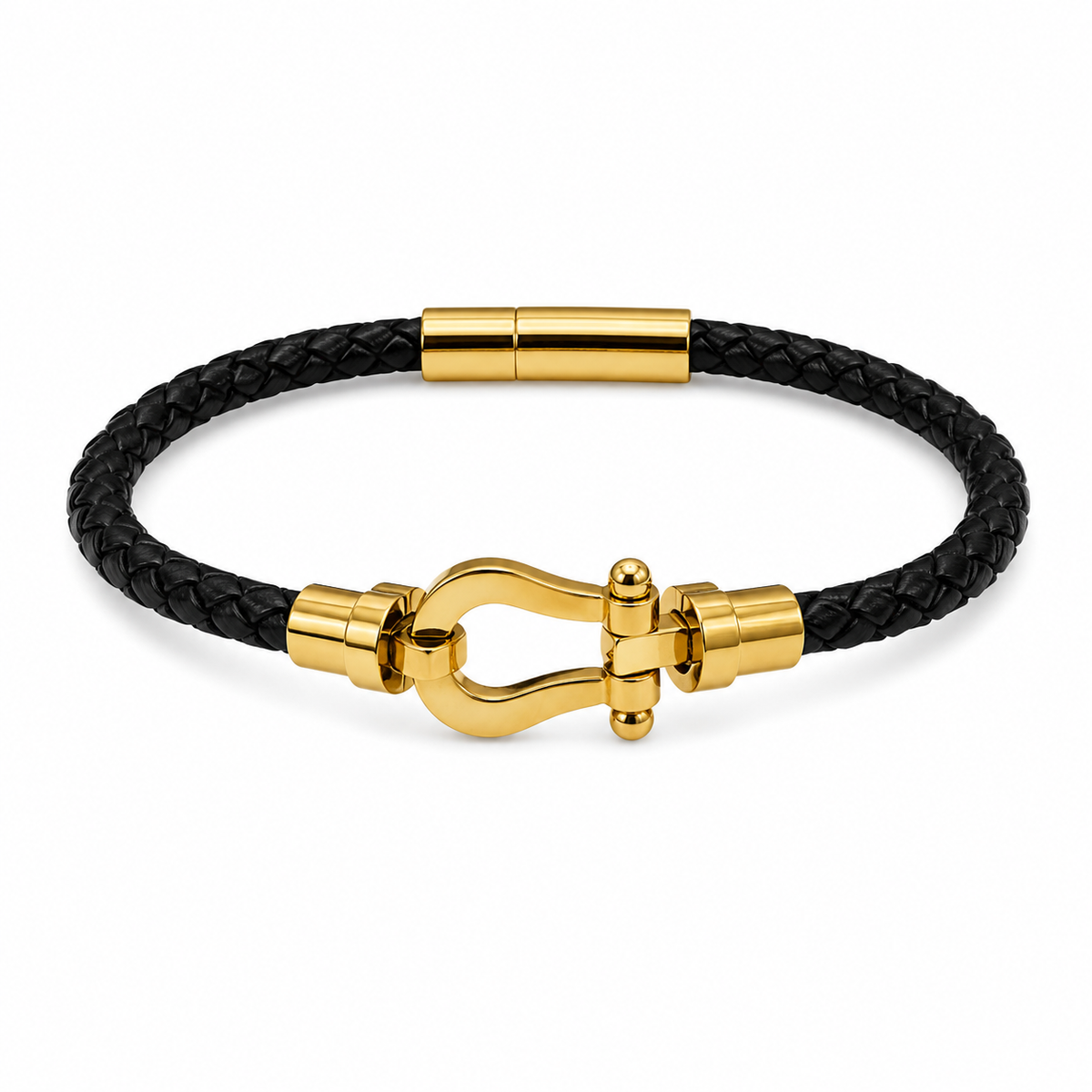 Black Clasp Braided Leather Bracelet – Matte Steel Edition