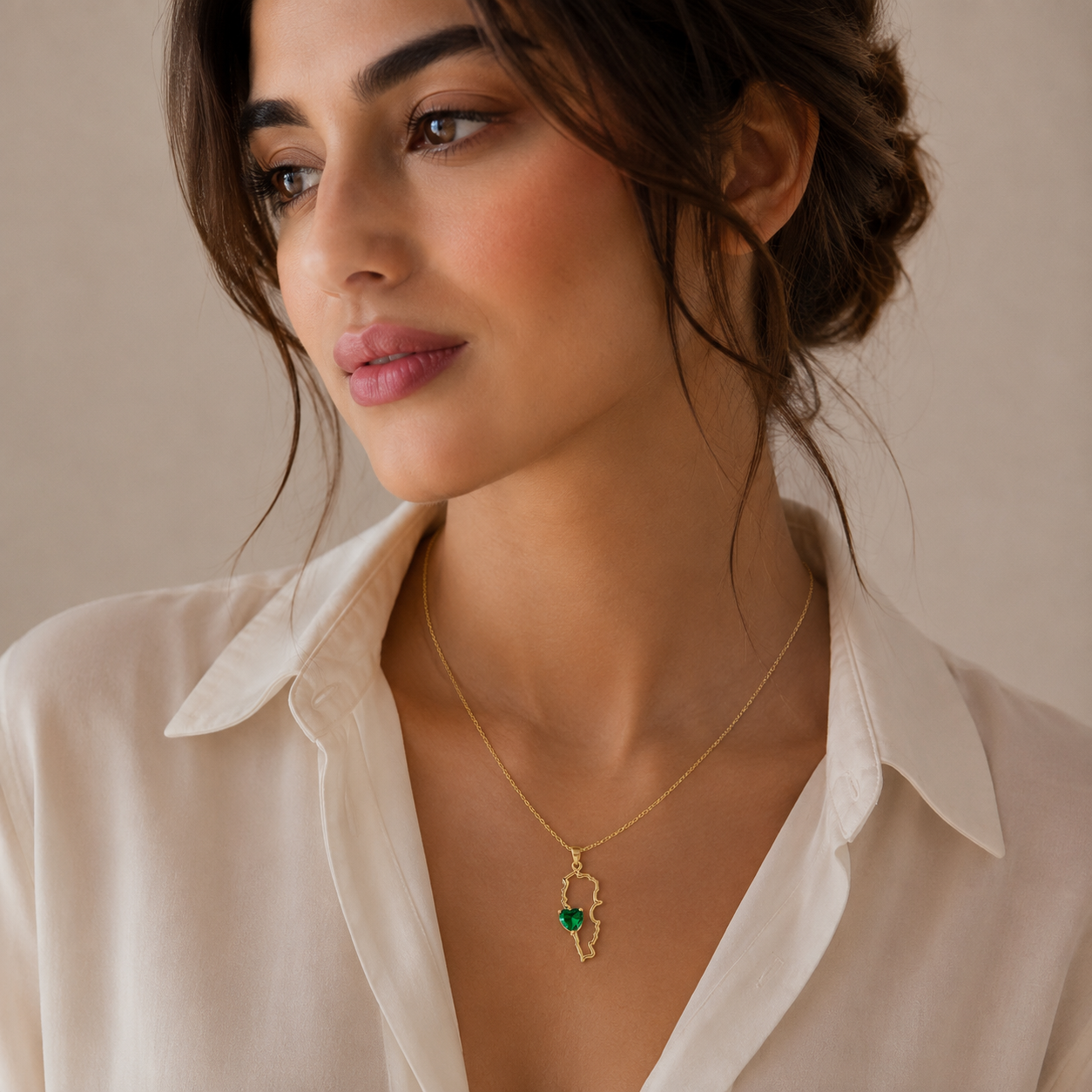 Lebanese Green Heart Map Necklace