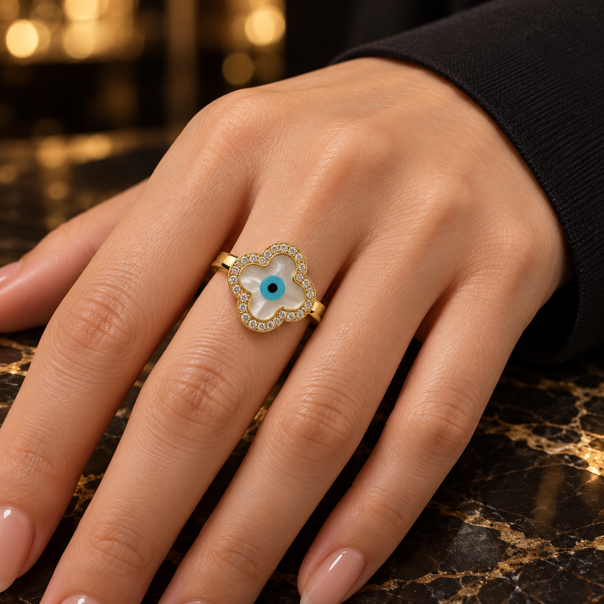 Clover Evil Eye flower Ring – Charm & Protection in One(free size)