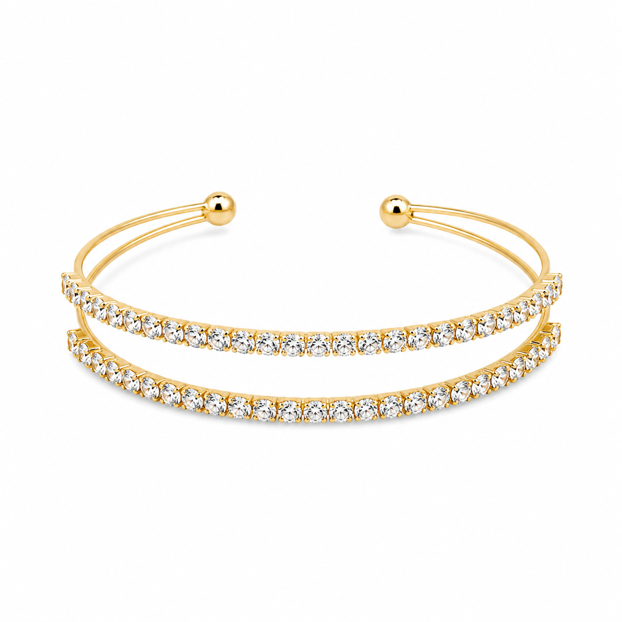 Double Row Crystal Gold Cuff ā Elegant Open Bangle