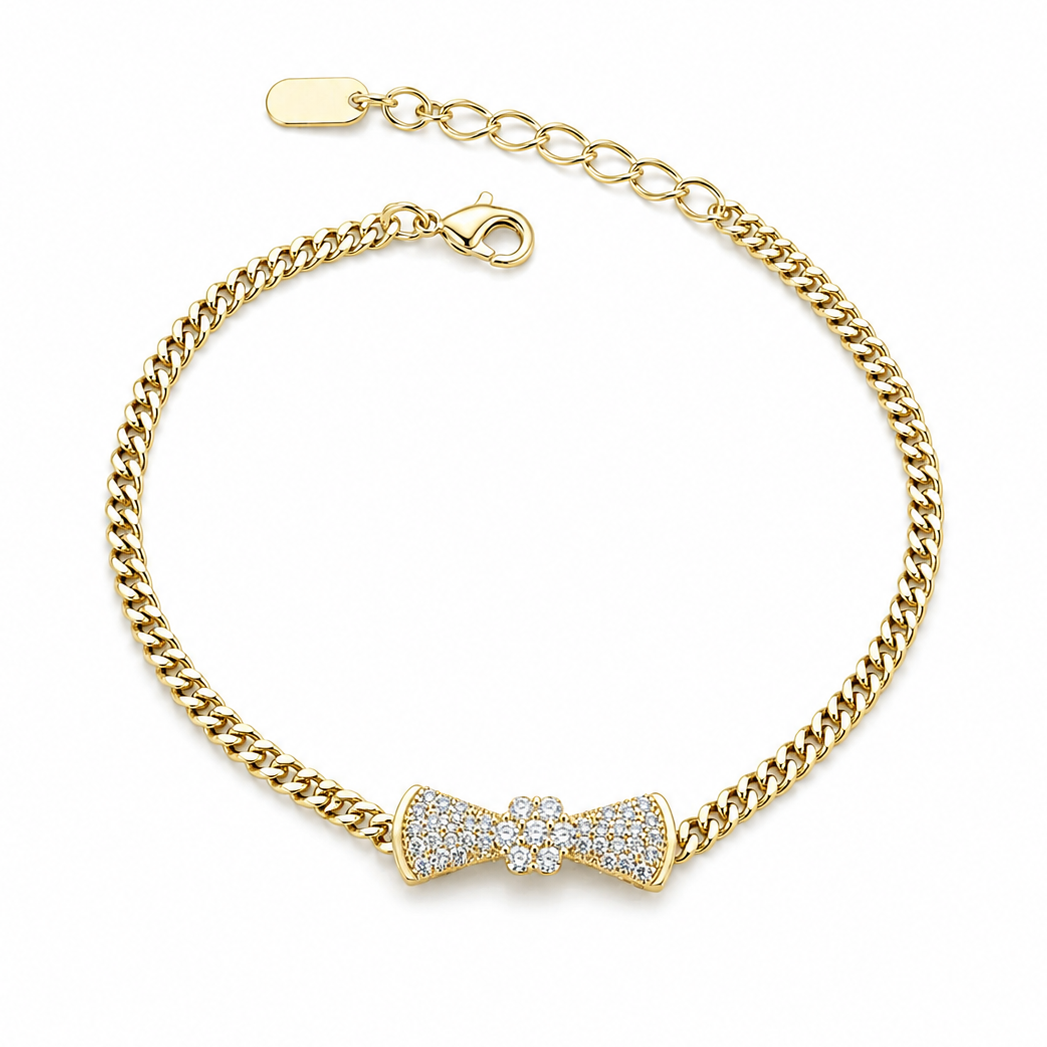 Crystal Bow Gold Bracelet