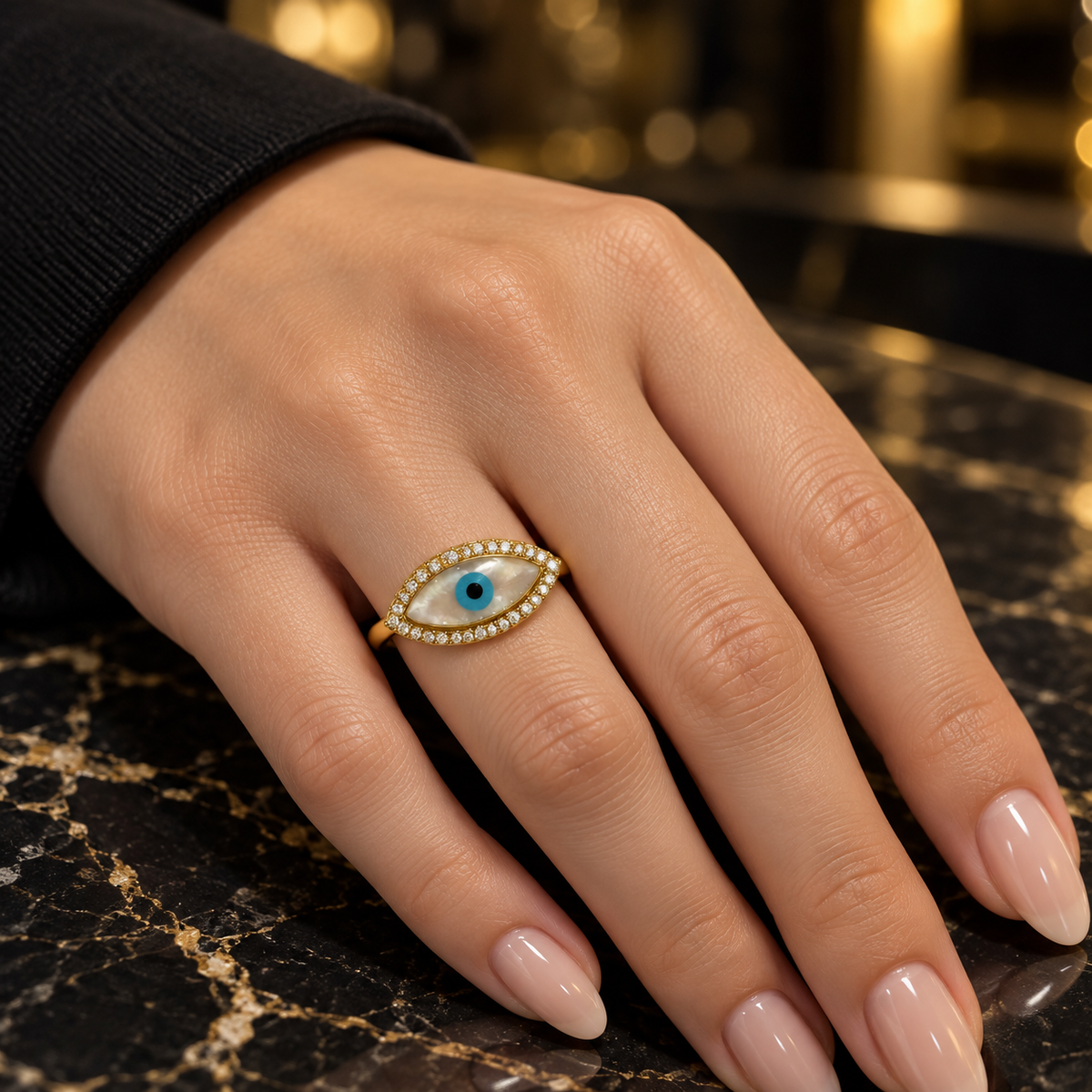 Golden Oval Evil Eye Ring – Elegance Meets Protection