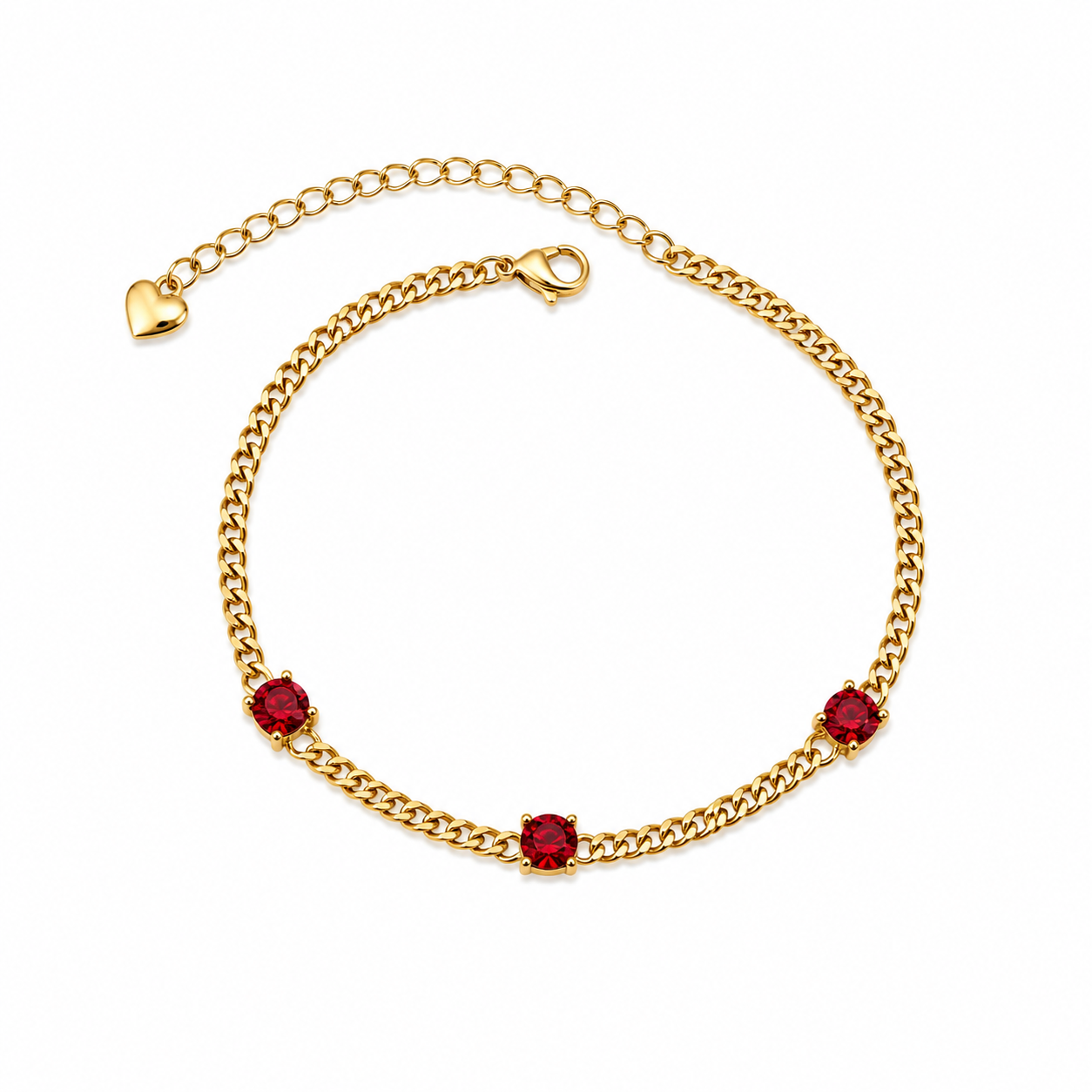 Ruby round cut Red Crystal Chain Bracelet
