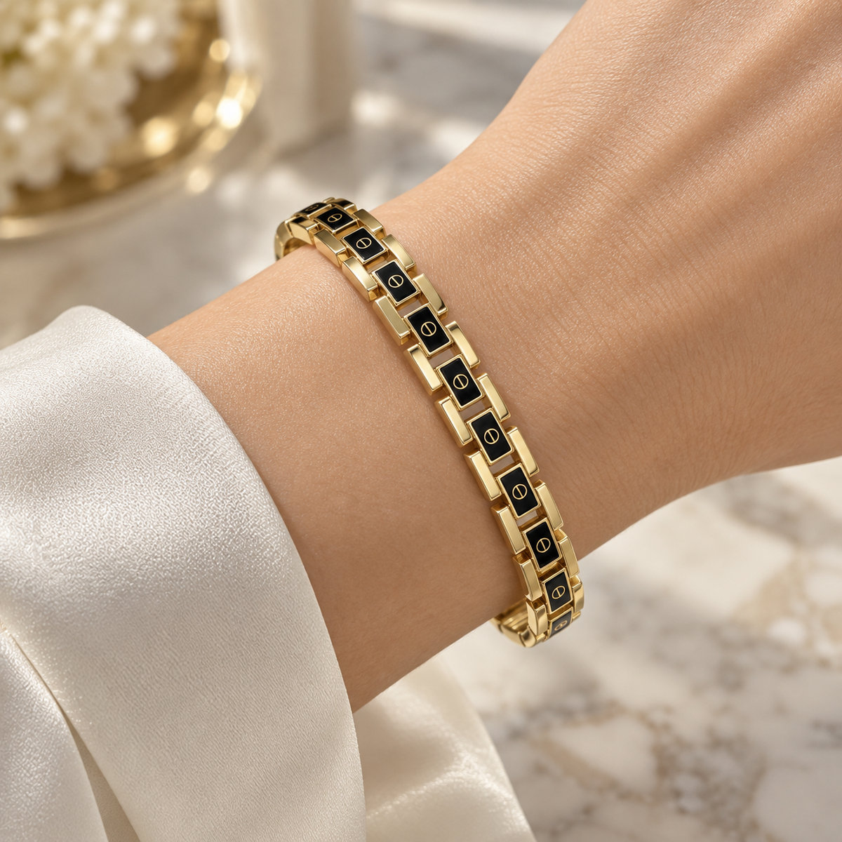 Black Enamel Link Bangle
