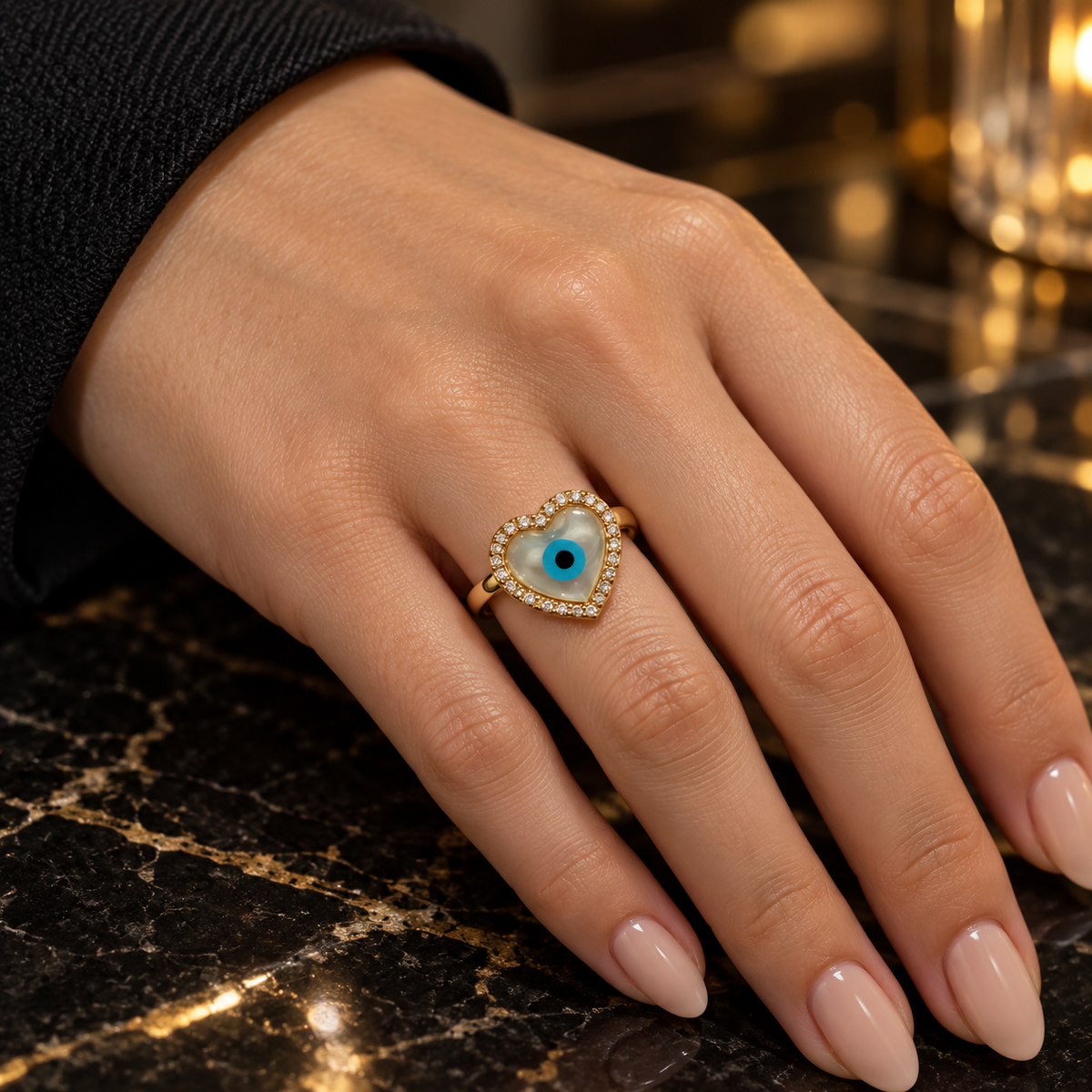 Heart Evil Eye Ring – Sparkle, Protection & Pure Charm(Free size)