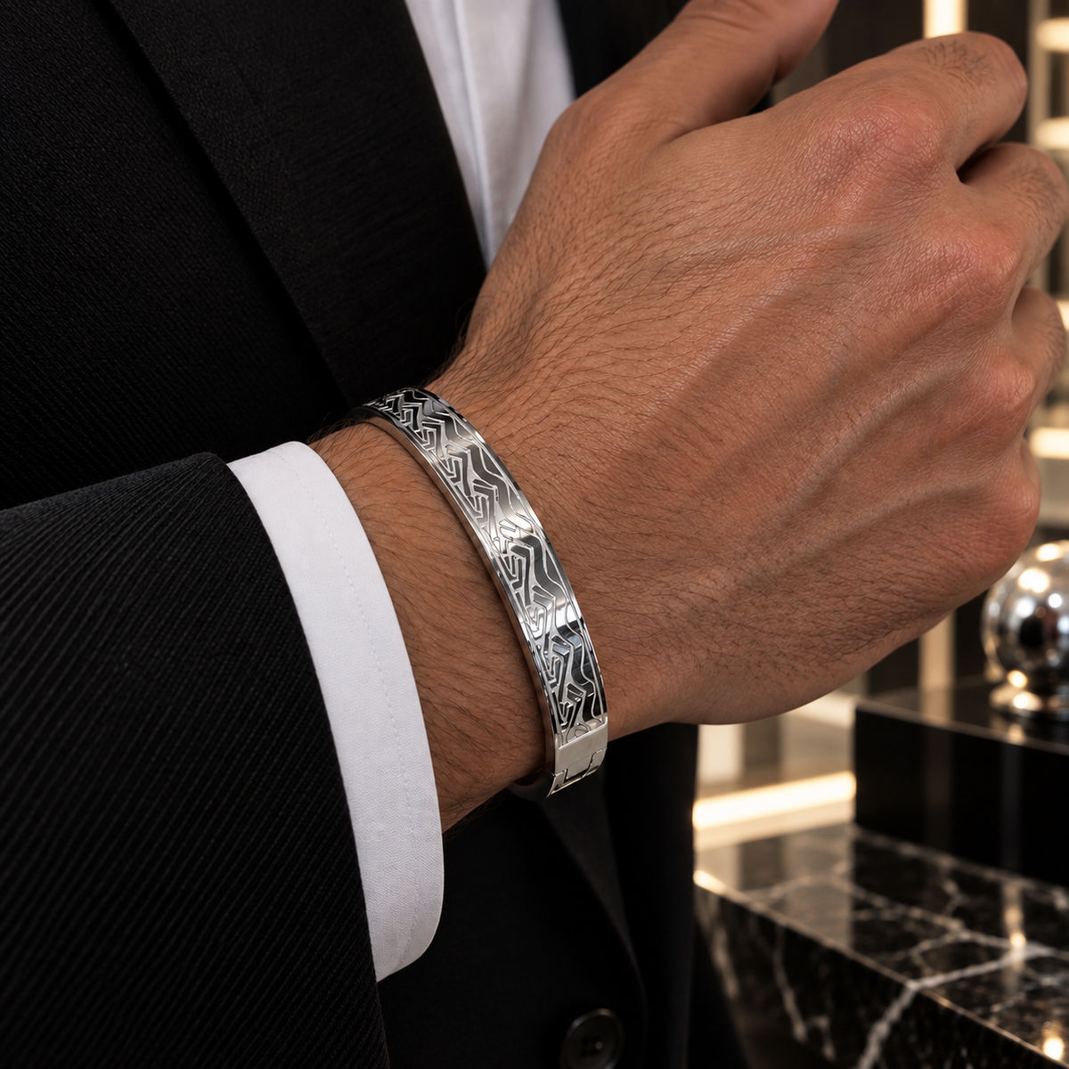 Silver Tribal Engraved Bangle