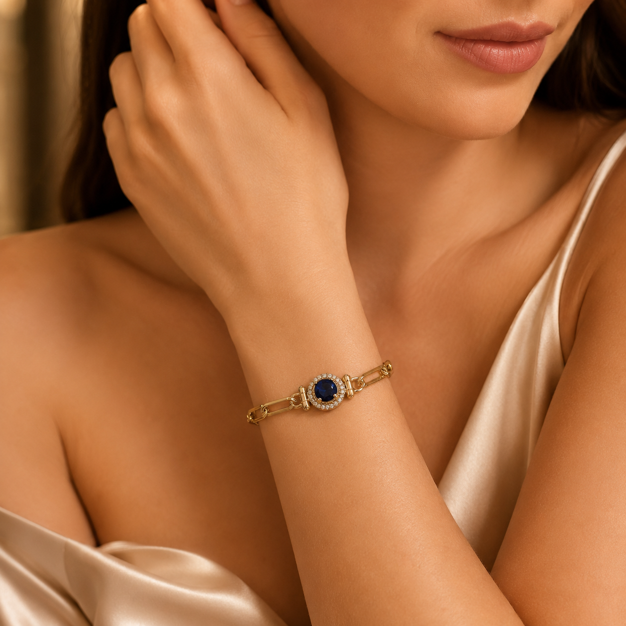 Blue Stone Paperclip Bracelet