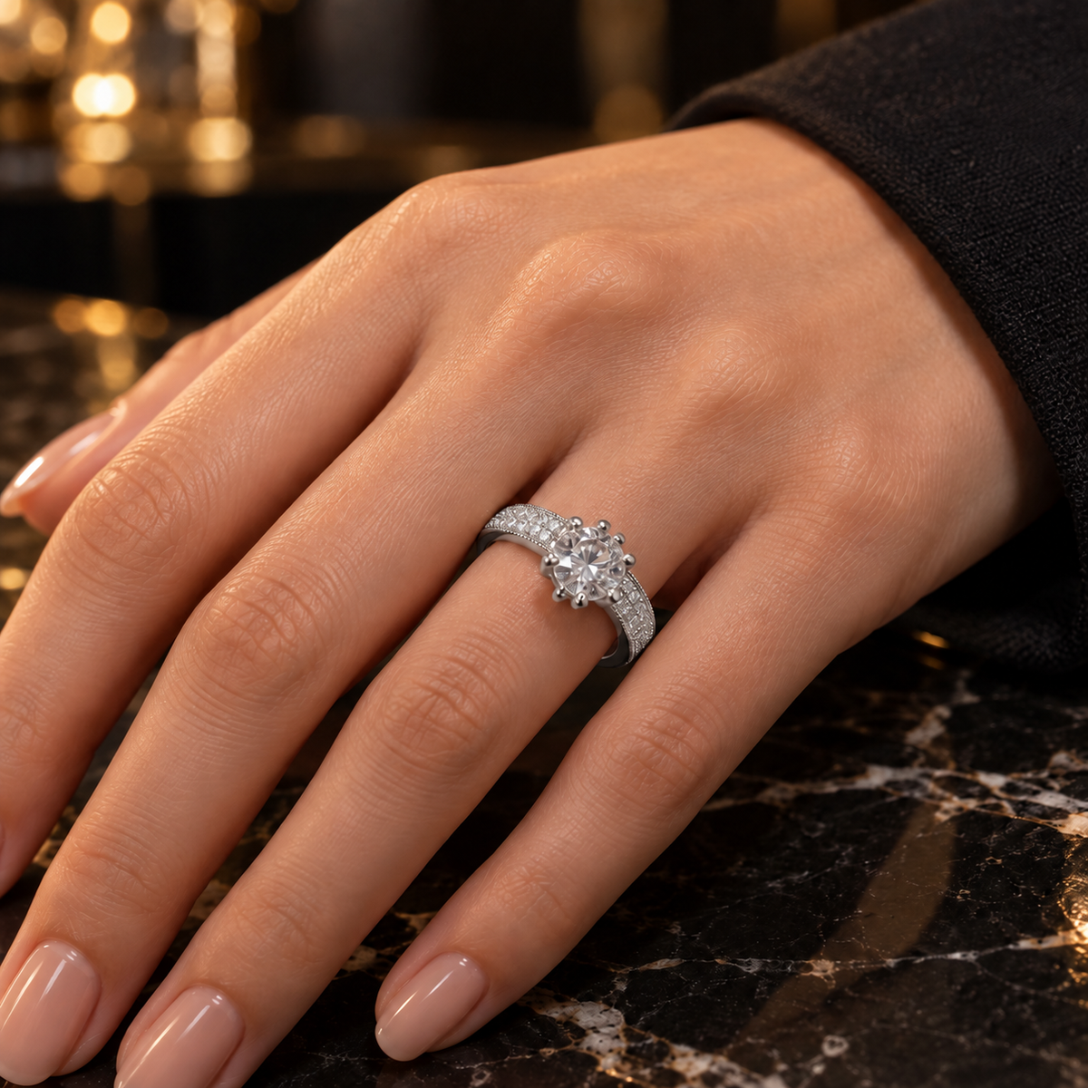Royal Spark Solitaire Ring – Silver & Gold