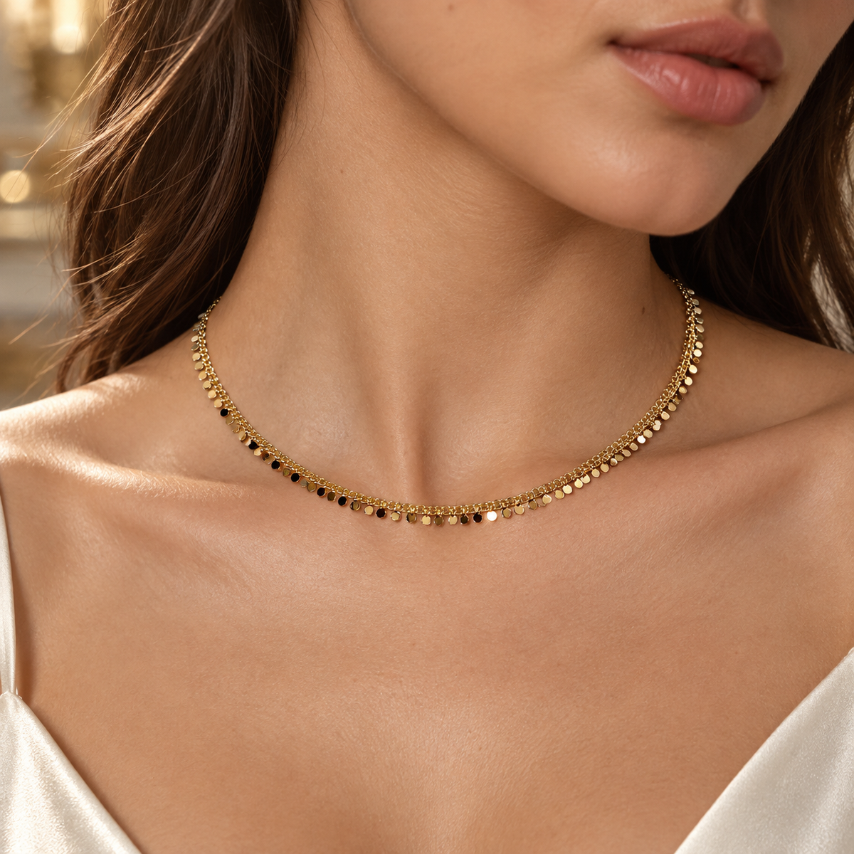 Gold Disc Charm Necklace(42cm+4cm extension)