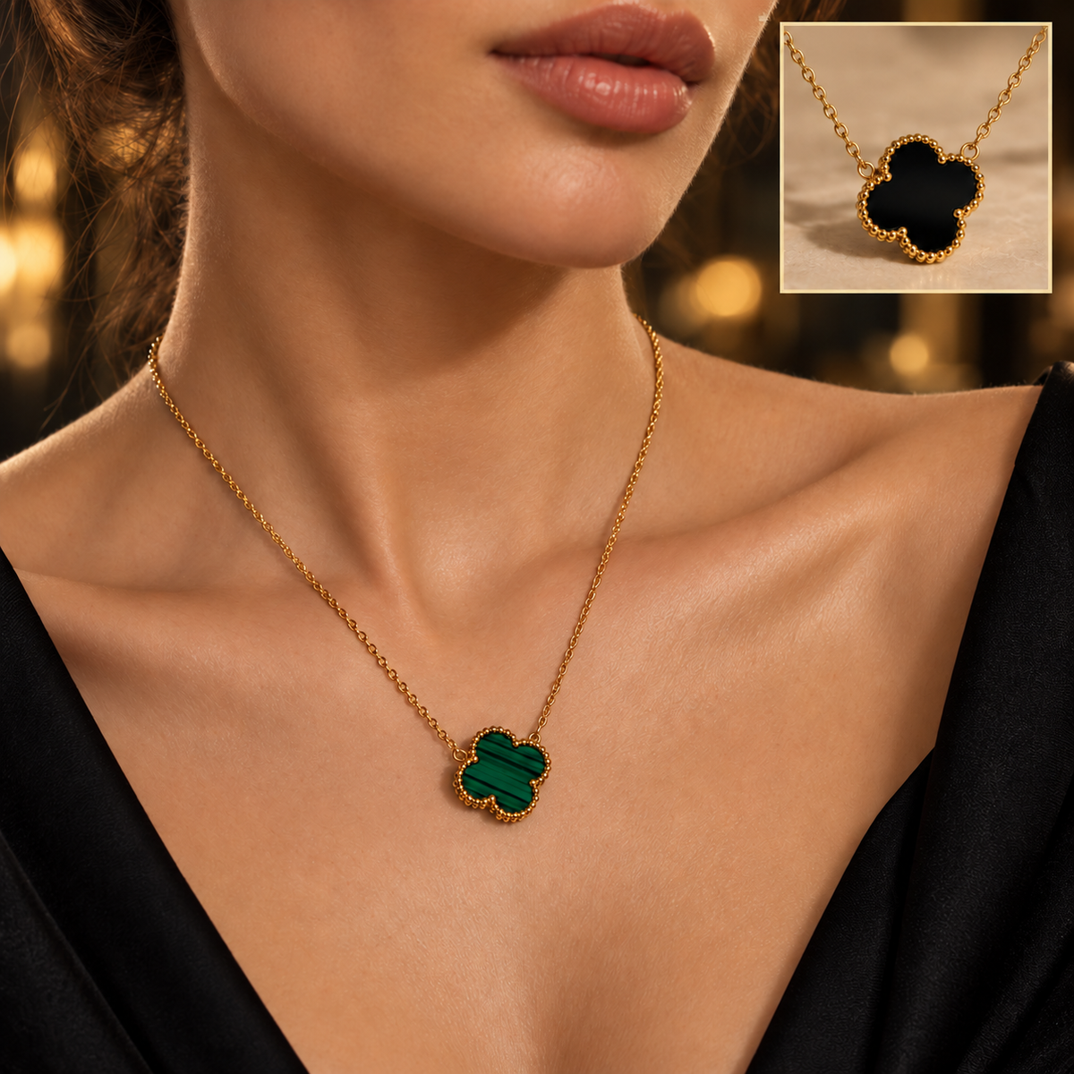 Double face Green & Red Clover Necklace