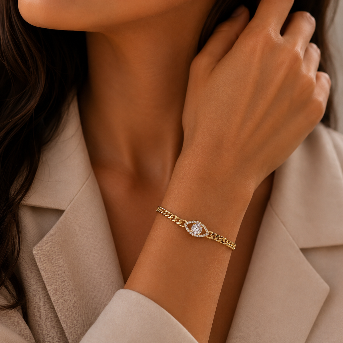 Gold Evil Eye Crystal Bracelet
