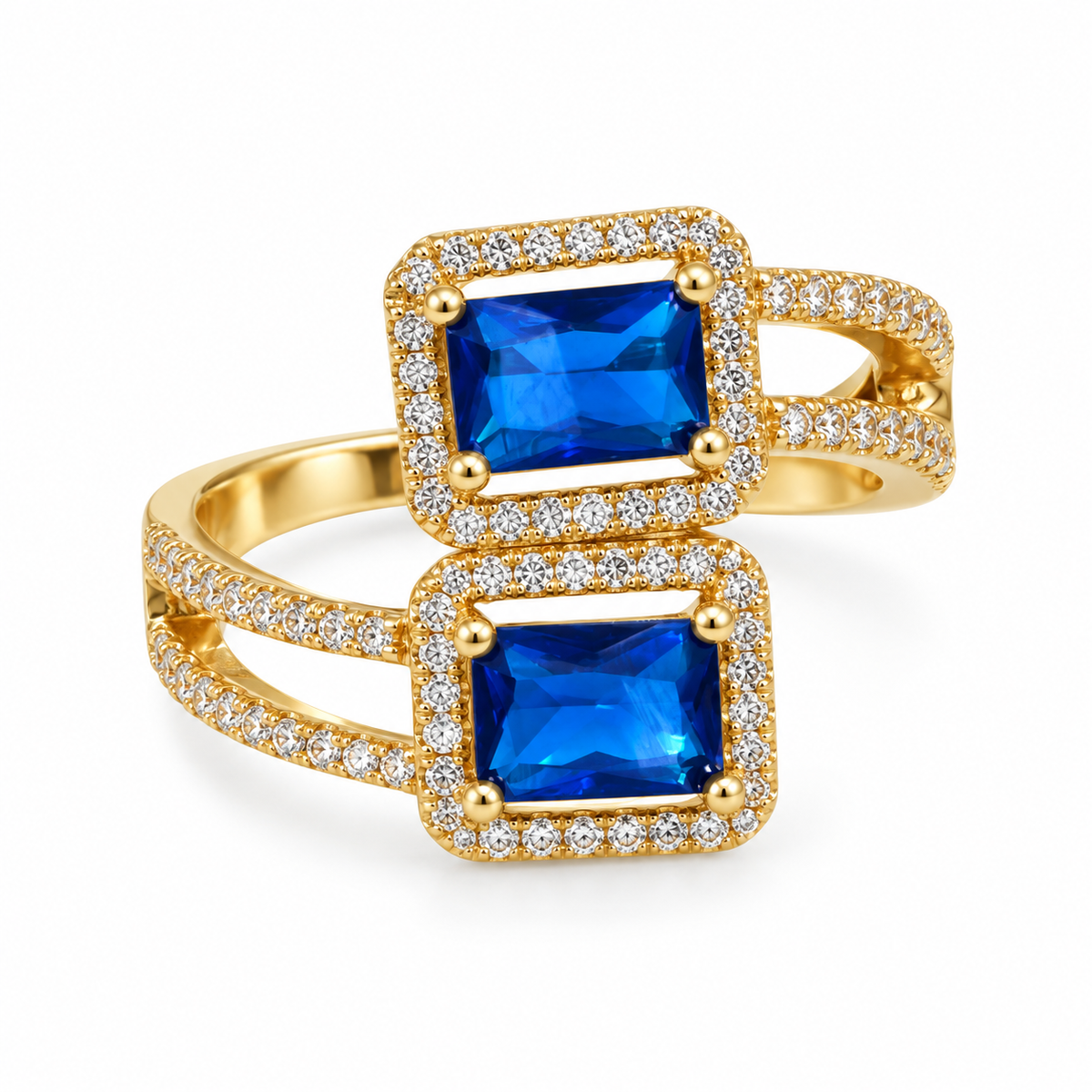 Royal Blue Duo Gem Ring – Silver & Gold