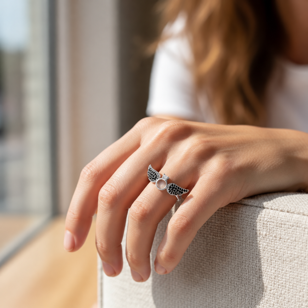 Golden Winged Halo Ring – Gold and silver