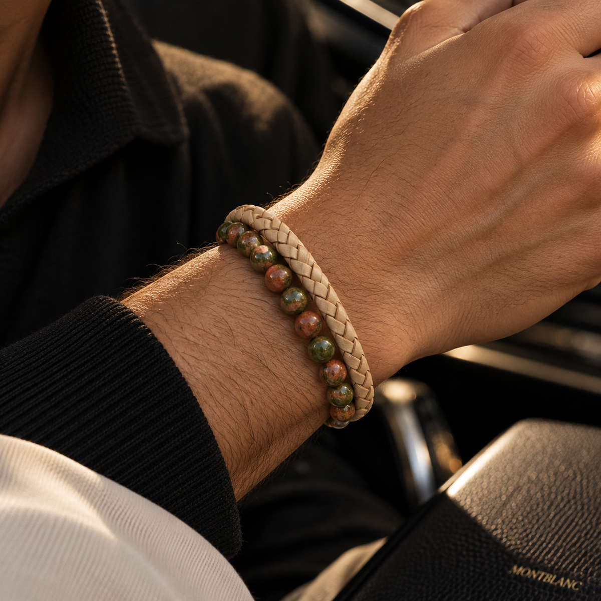 Earthstone Beige Wrap Bracelet – Natural Strength Meets Style 💫(19cm+2cm extra lock)