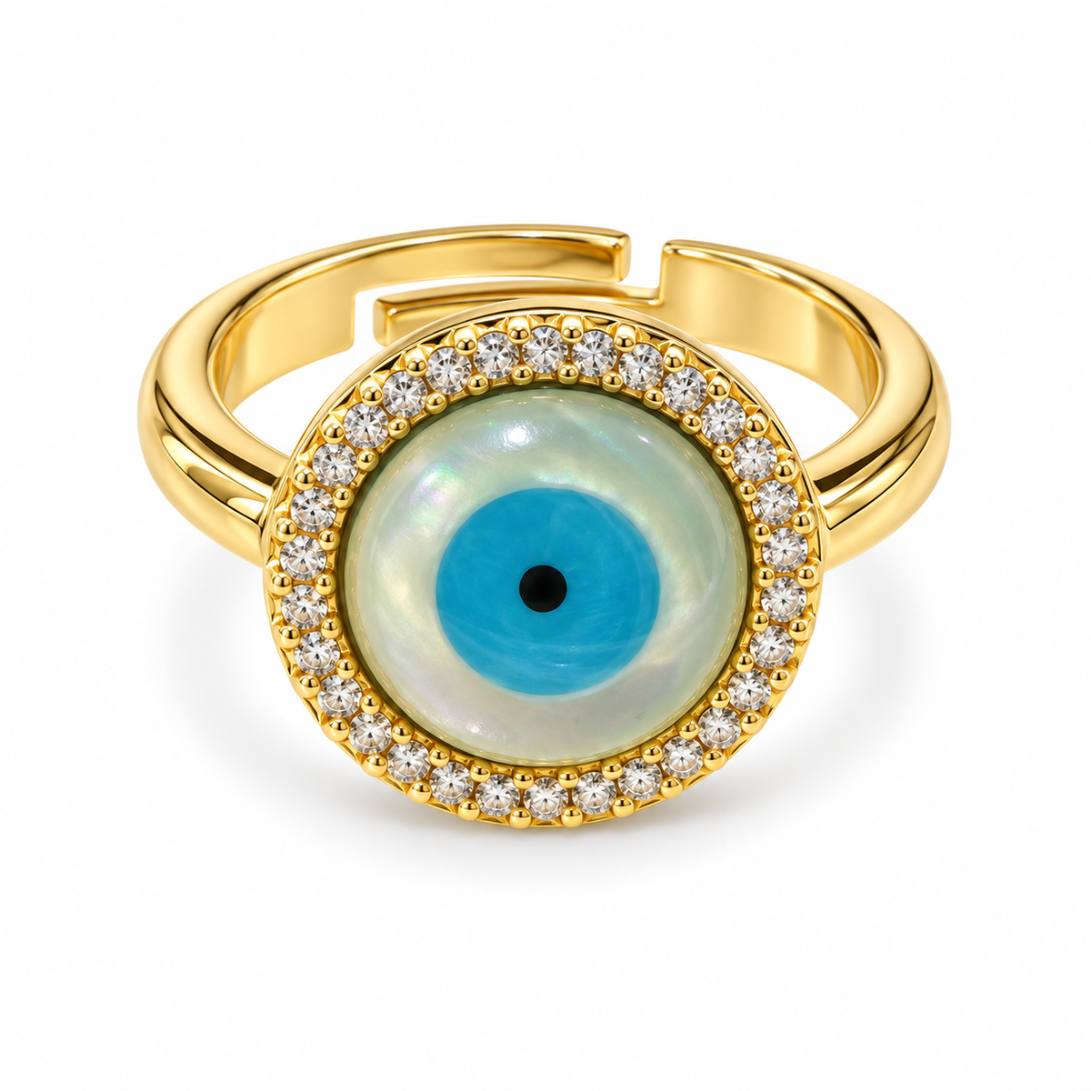 Evil Eye circle Protection Ring – Gold & Mother of Pearl(free size)