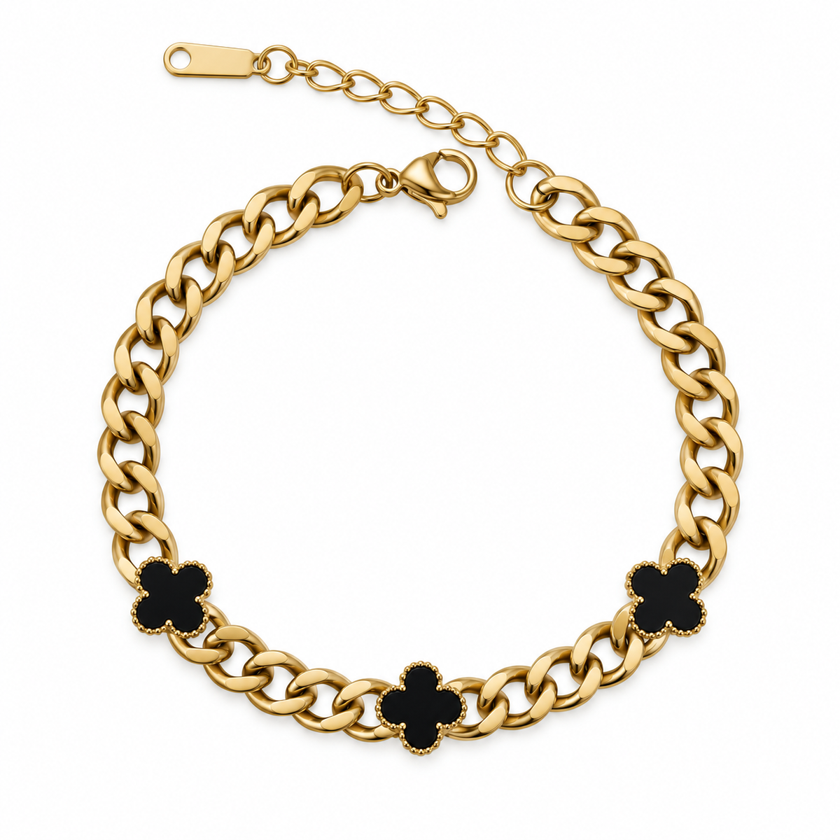 Stainless steel 3 flower Clover Chain Bracelet – Gold Edition