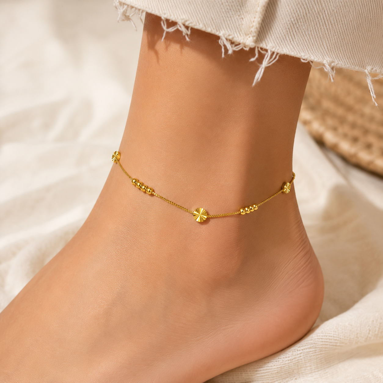 Golden Beaded Anklet