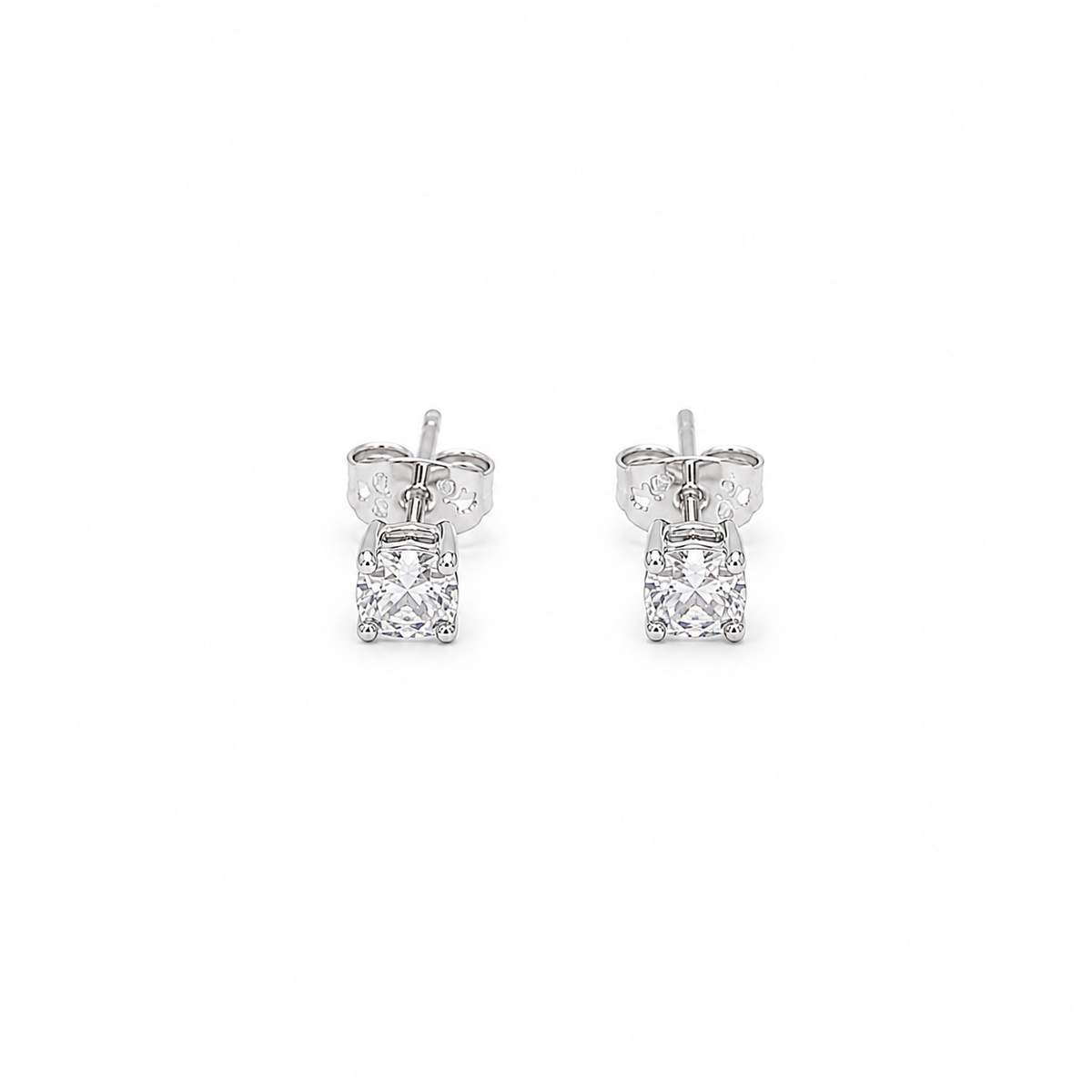 silver round-Cut Stud Earrings – Round Stone Design