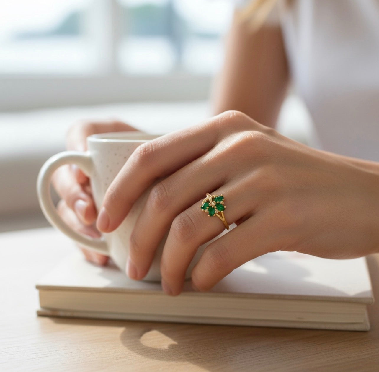 Emerald Blossom Ring – 18K Gold-Plated Elegance