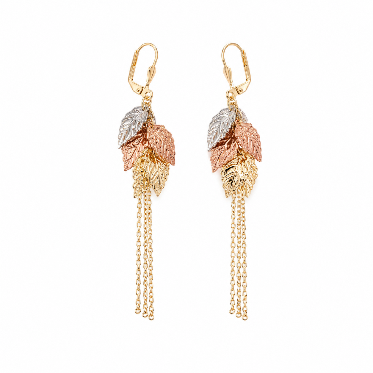 Tricolor Leaf Tassel Earrings