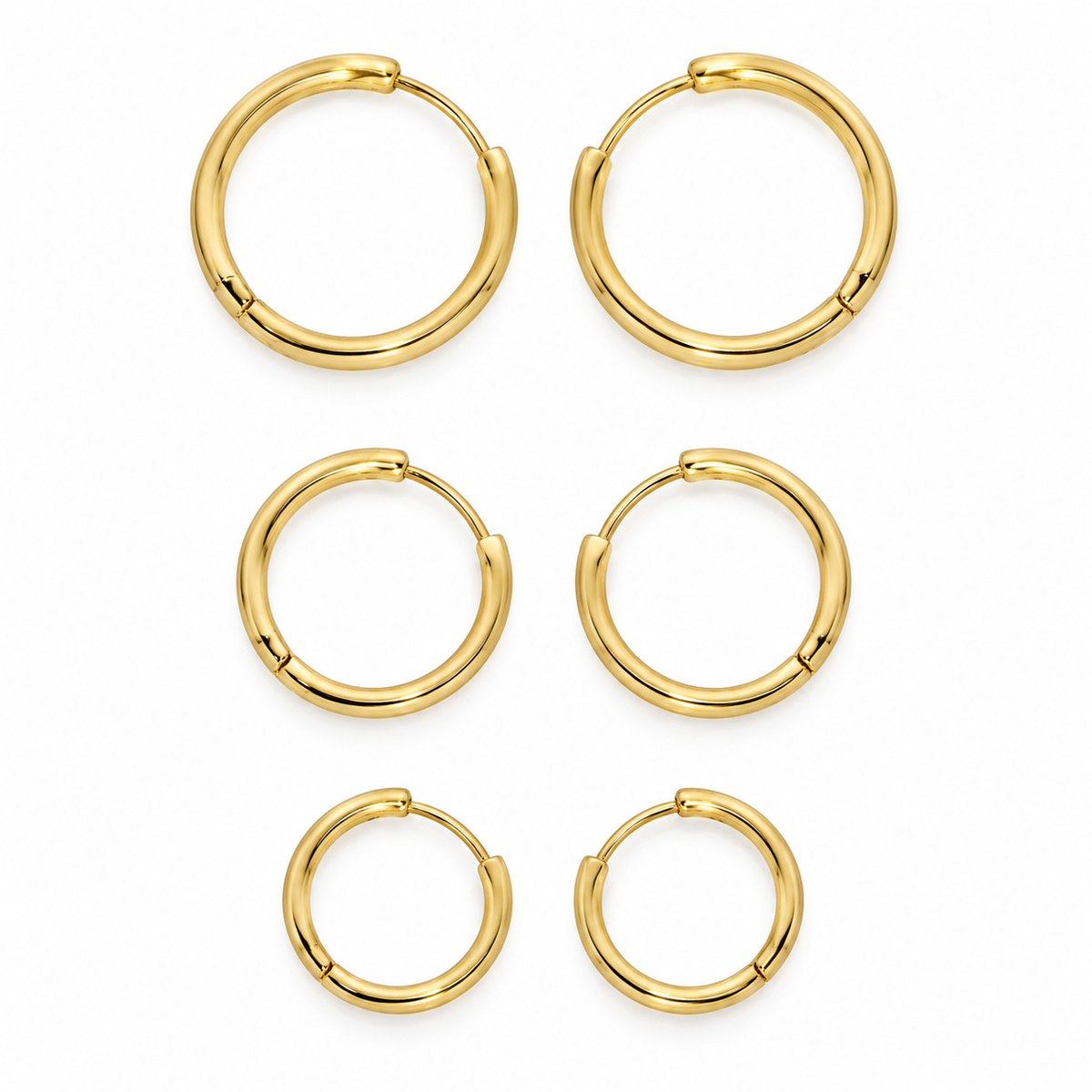 Large Three-Pair Gold Hoop Earrings Set