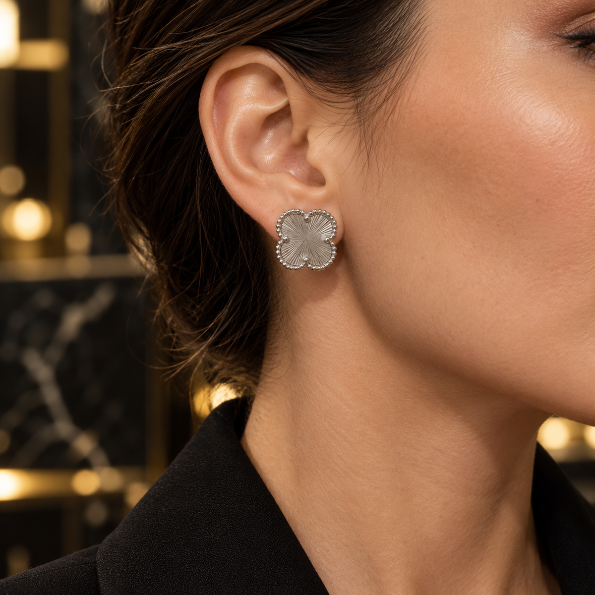 Silver-Tone Sunburst Clover Earrings