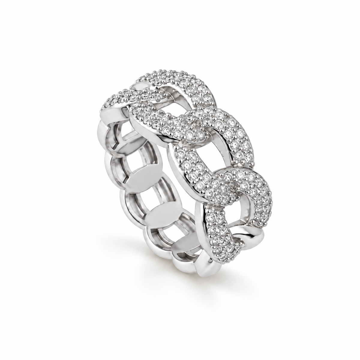 Crystal Chain Link Ring – Silver and gold