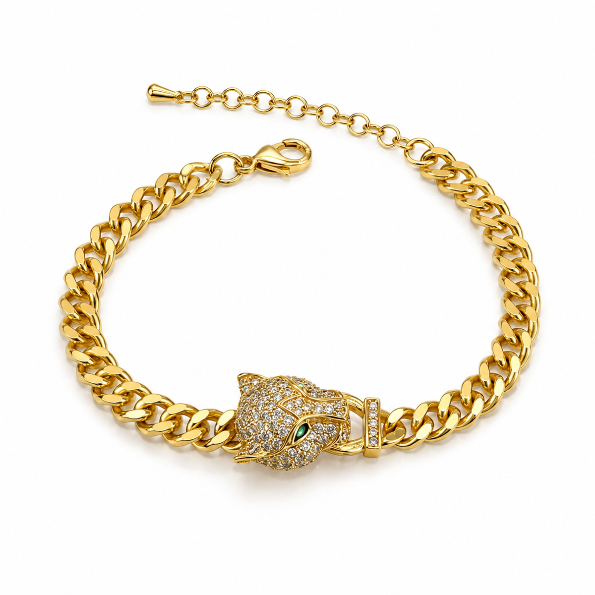 Tiger Panther Head Chain Bracelet – Gold Finish